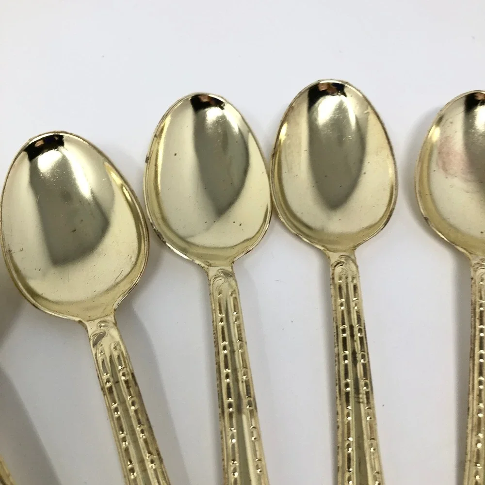 Vintage EP Zinc Gold Tone Ornate Floral Scroll Teaspoons Set of 10 Demitasse